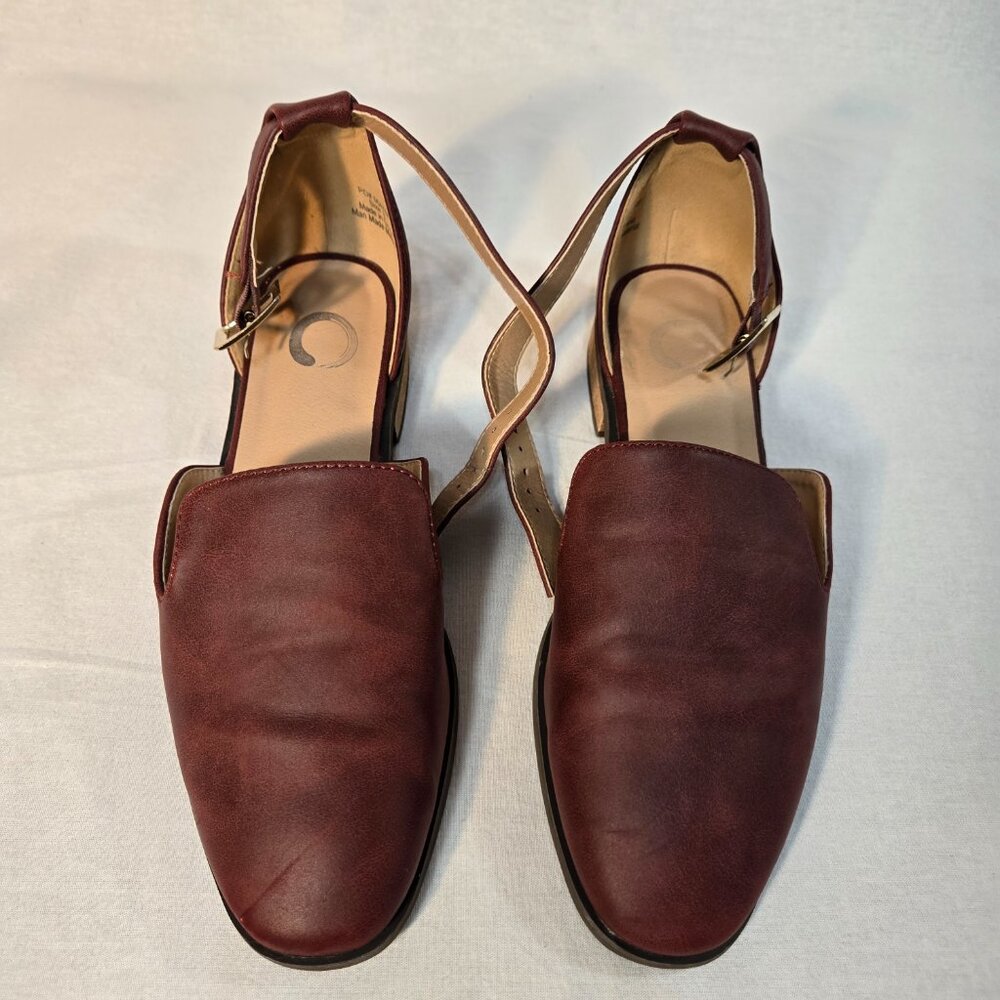 JOURNEE COLLECTION LORETA Wine Vegan Leather Ankle Strap Loafer Flat Shoe Size 8 - Picture 3 of 16